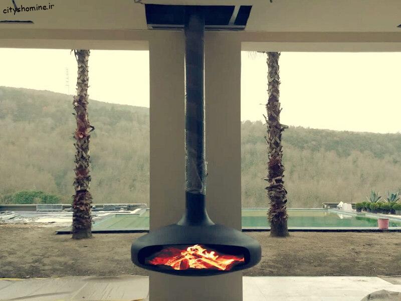 شومینه آویز معلق شومینه معلق عدسی با رنگ کوره ای مشکی