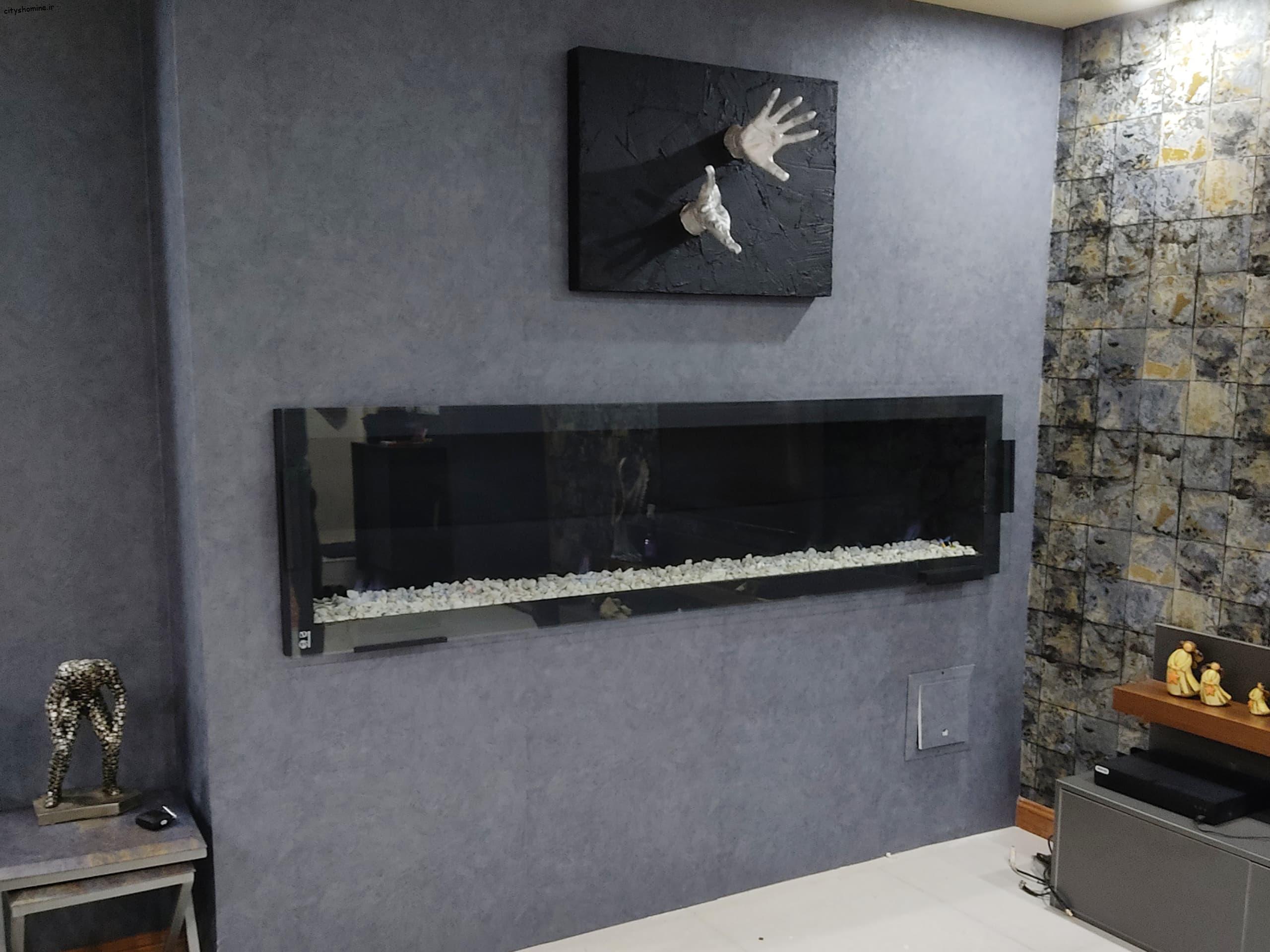 شومینه گازی دیواری شومینه گازی مدرن دیواری با شیشه شفاف کشویی