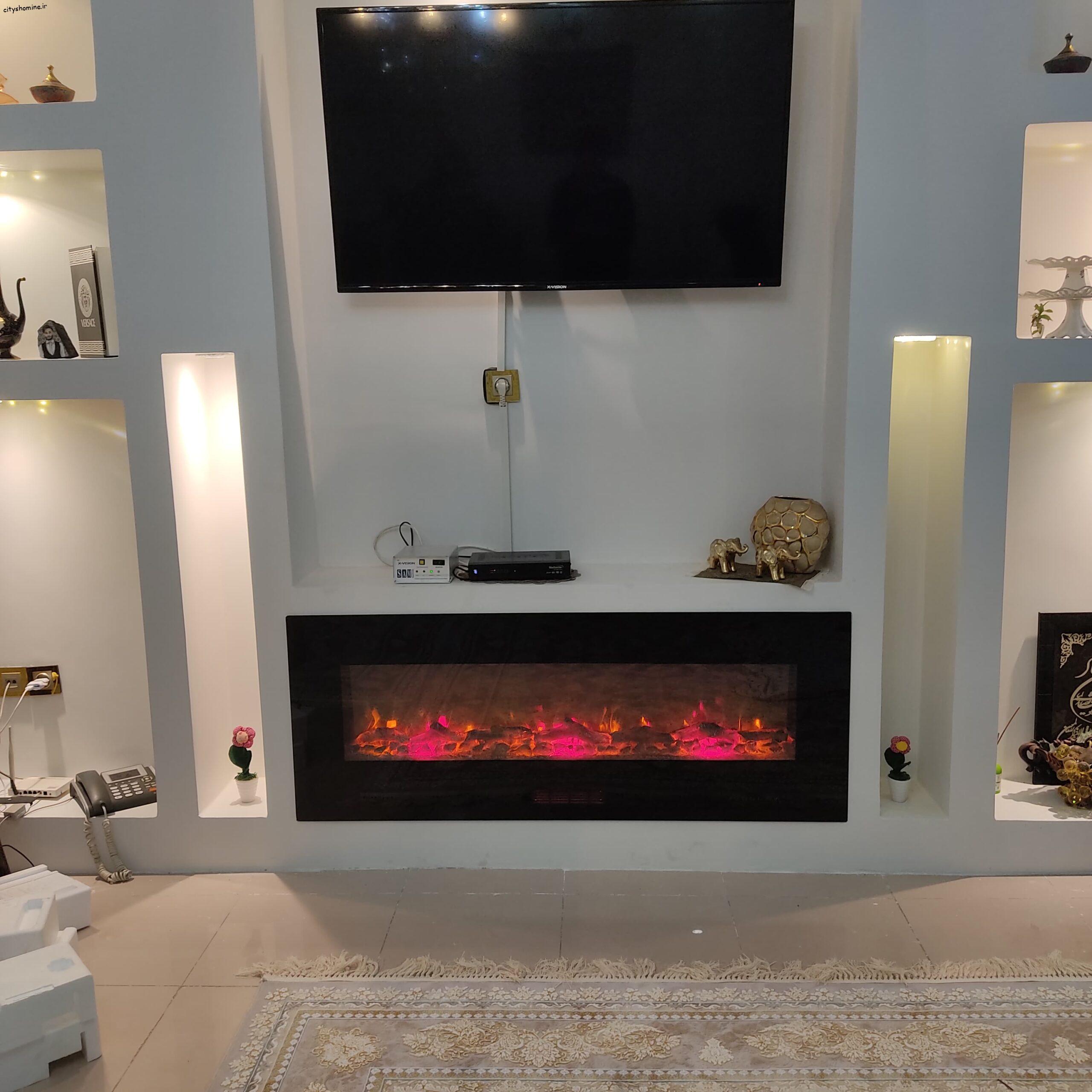 شومینه برقی زیر تلویزیون شومینه برقی در زیر تلویزیون