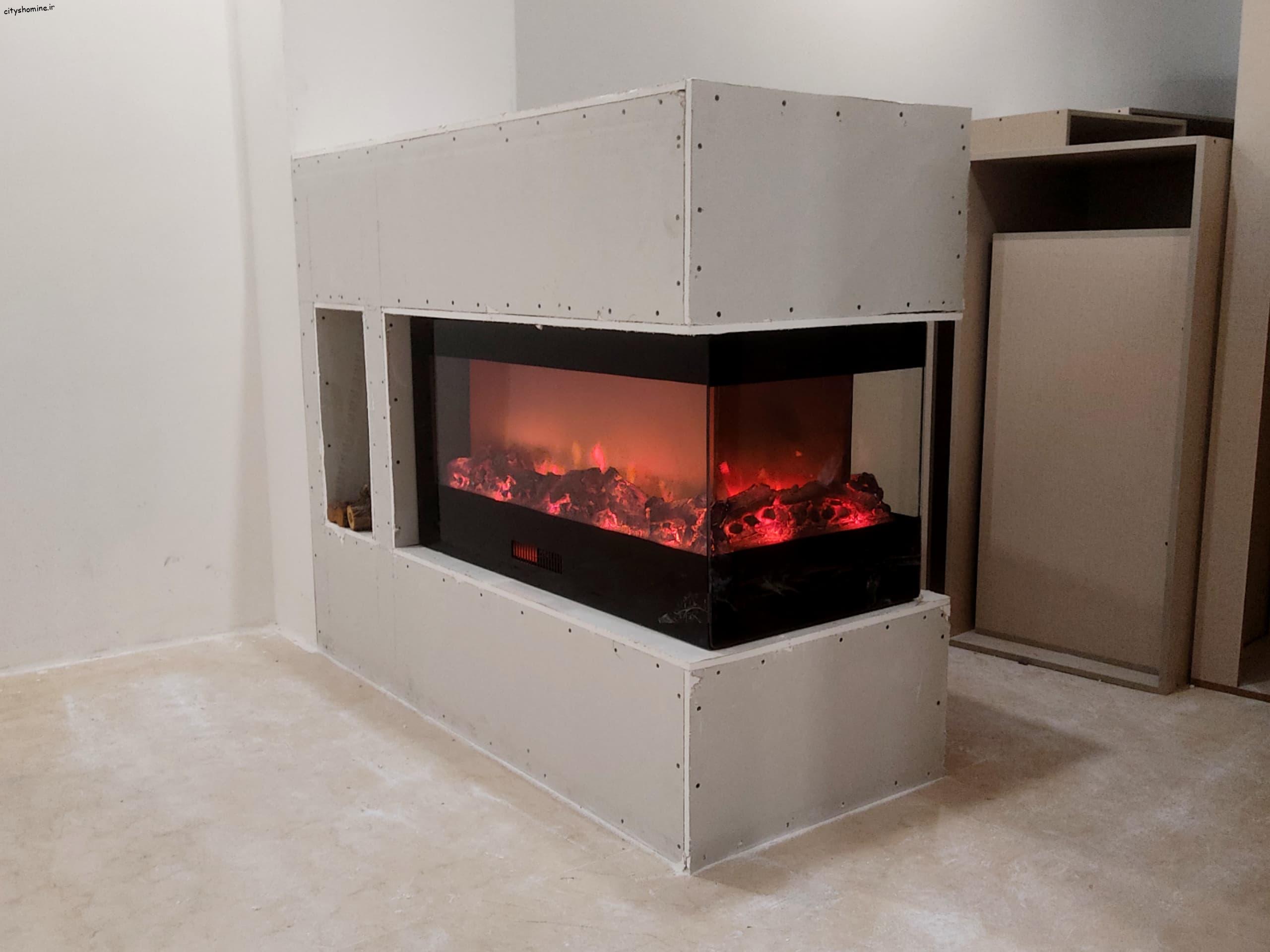 شومینه برقی کنج یا شومینه برقی دوطرفه شومینه کنج برقی