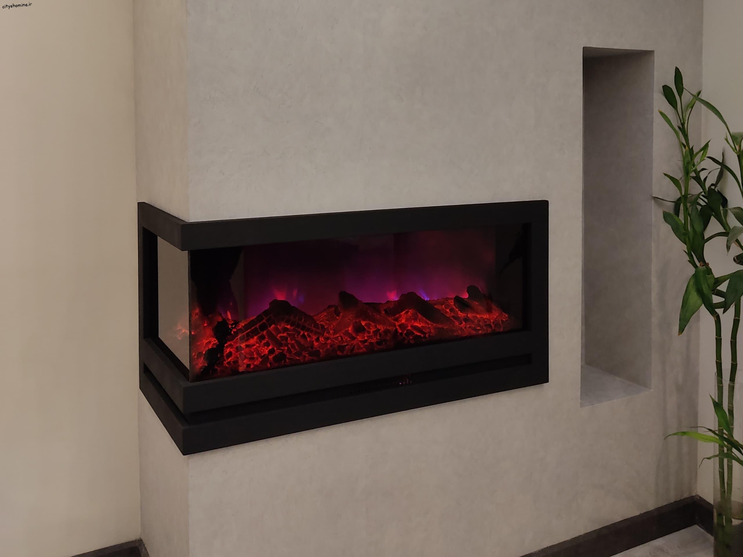 شومینه برقی کنج یا شومینه برقی دوطرفه شومینه برقی کُنج گرمایشی