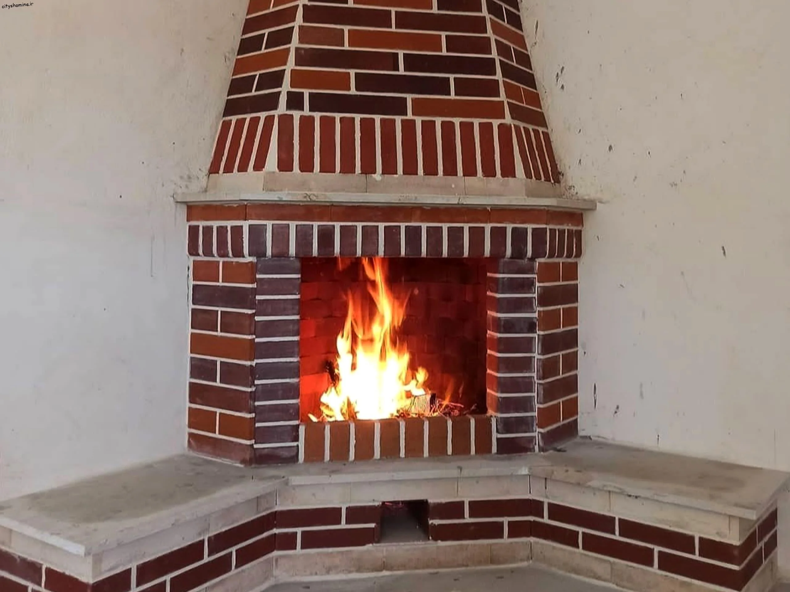 شومینه آجری گوشه شومینه آجری کنج