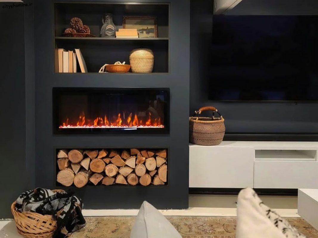 شومینه برقی به همراه باکس هیزم طبیعی