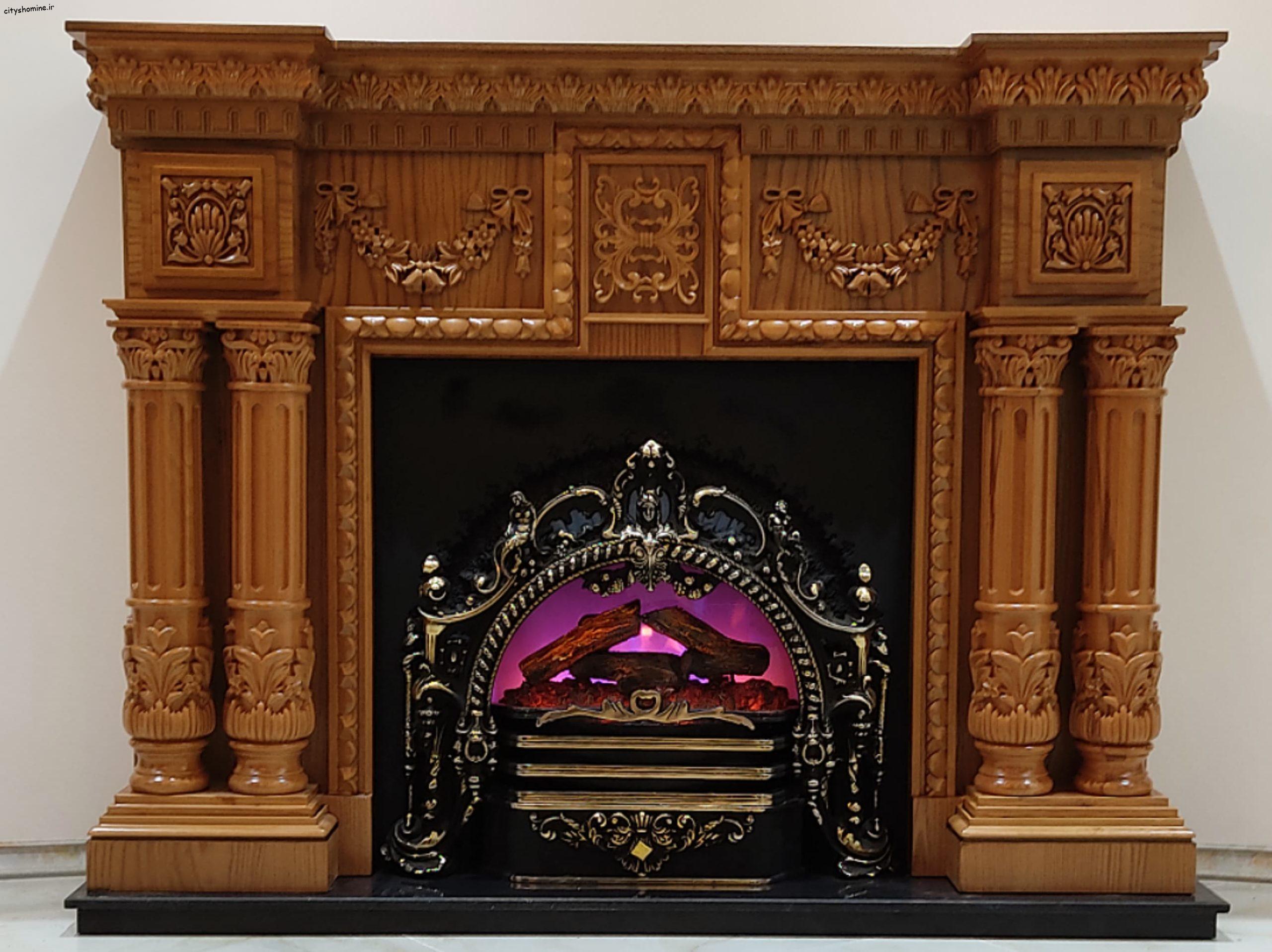 شومینه کلاسیک سلطنتی طرح چهار ستون شومینه کلاسیک برقی طرح چهار ستون
