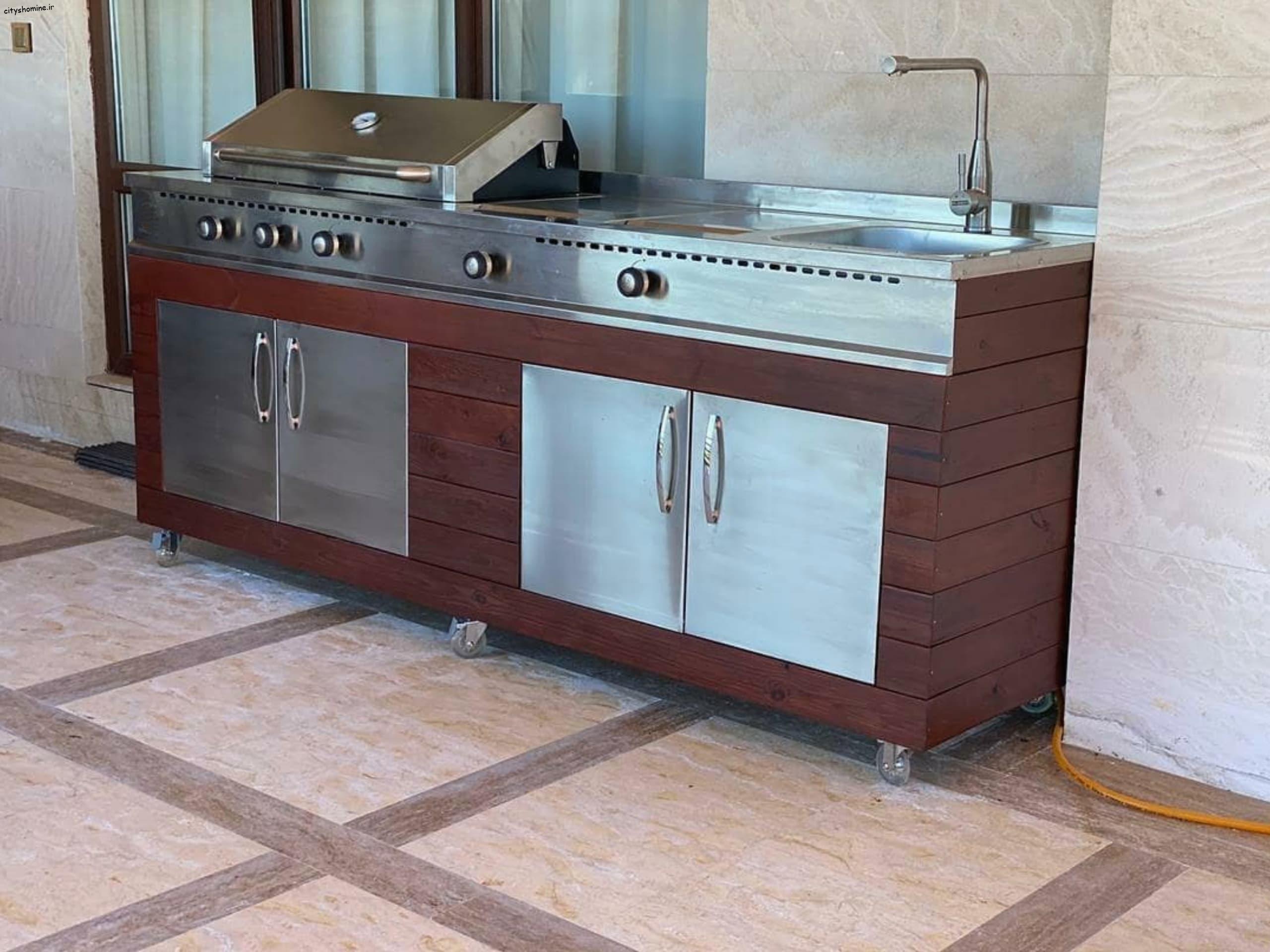 خرید شومینه باربیکیو استیل (باربیکیو آیلند) باربیکیو تمام استیل چرخدار