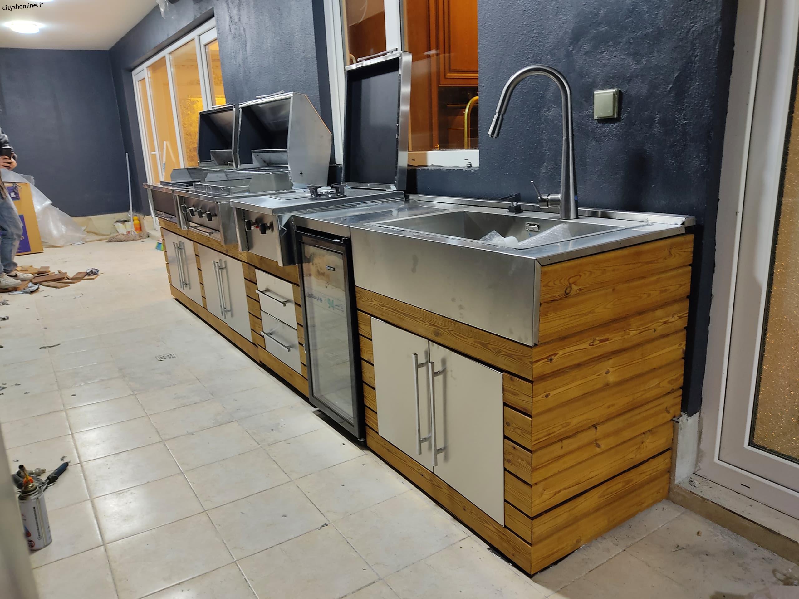 خرید شومینه باربیکیو استیل (باربیکیو آیلند) باربیکیو استیل 4 متری همراه با یخچال