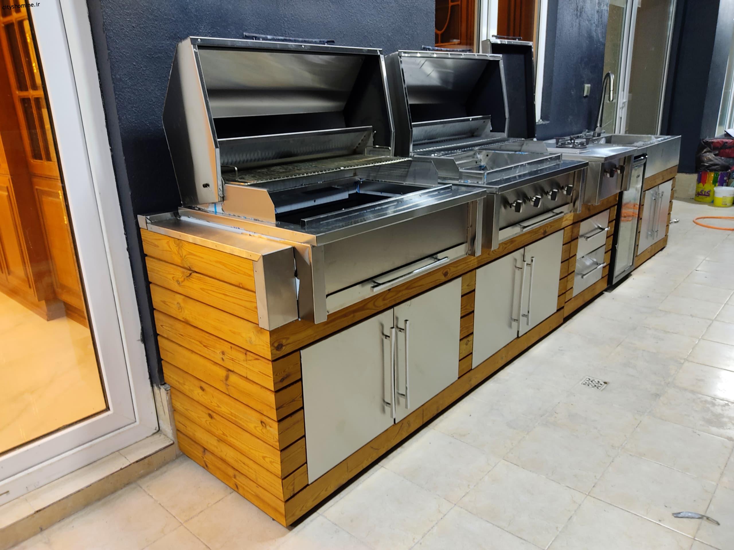 خرید شومینه باربیکیو استیل (باربیکیو آیلند) باربیکیو آیلند تمام استیل با درب های دو جداره آرام بند