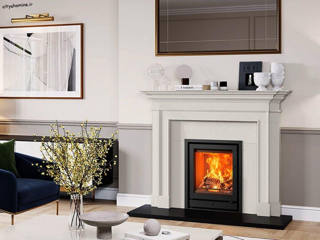 مدل شومینه سنگی ساده با کفی مشکی