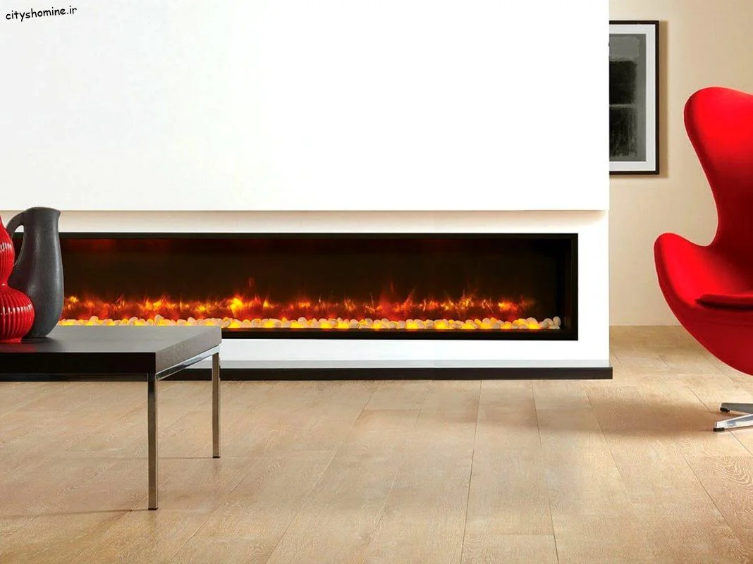 مدل شومینه برقی با سنگ سفید سیلیس