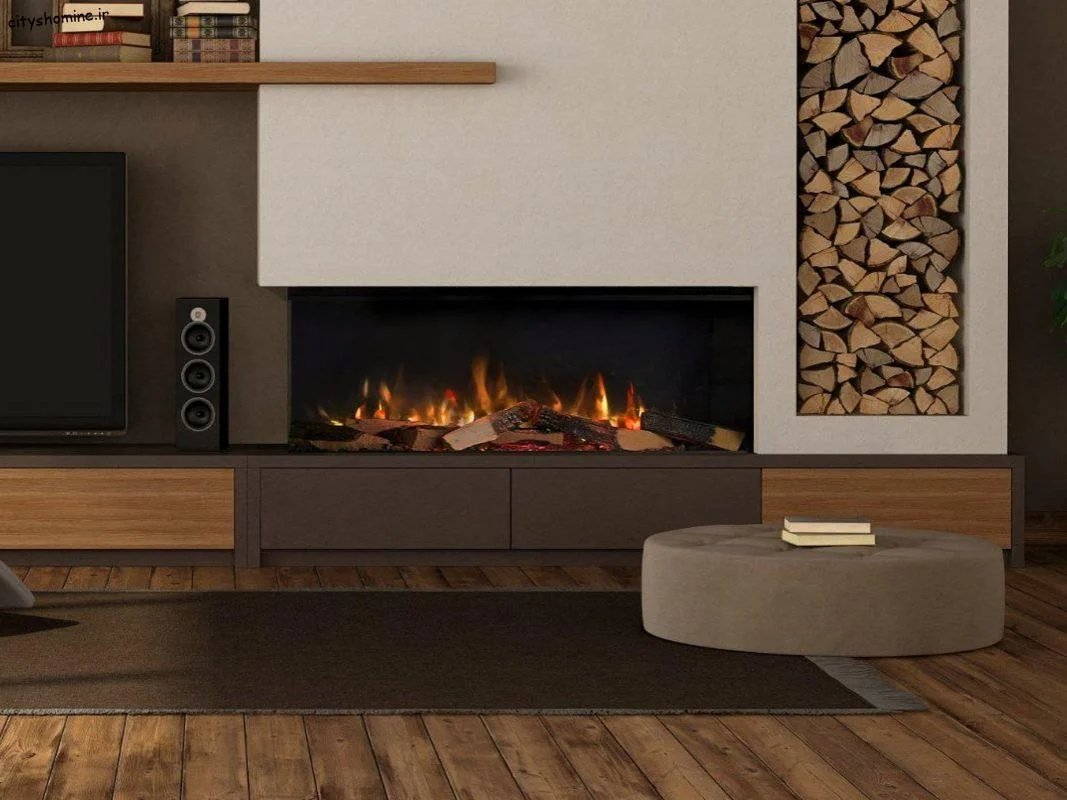 مدل شومینه دیواری برقی دوطرفه با هیزم طبیعی