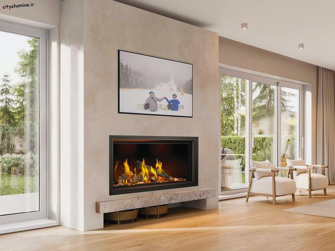 شومینه گازی فلت ال سی دی با مشعل خطی استیل