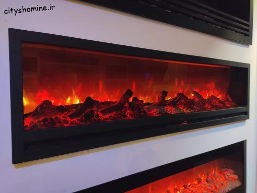 شومینه برقی دیواری سه بعدی فلت با شیشه برنز