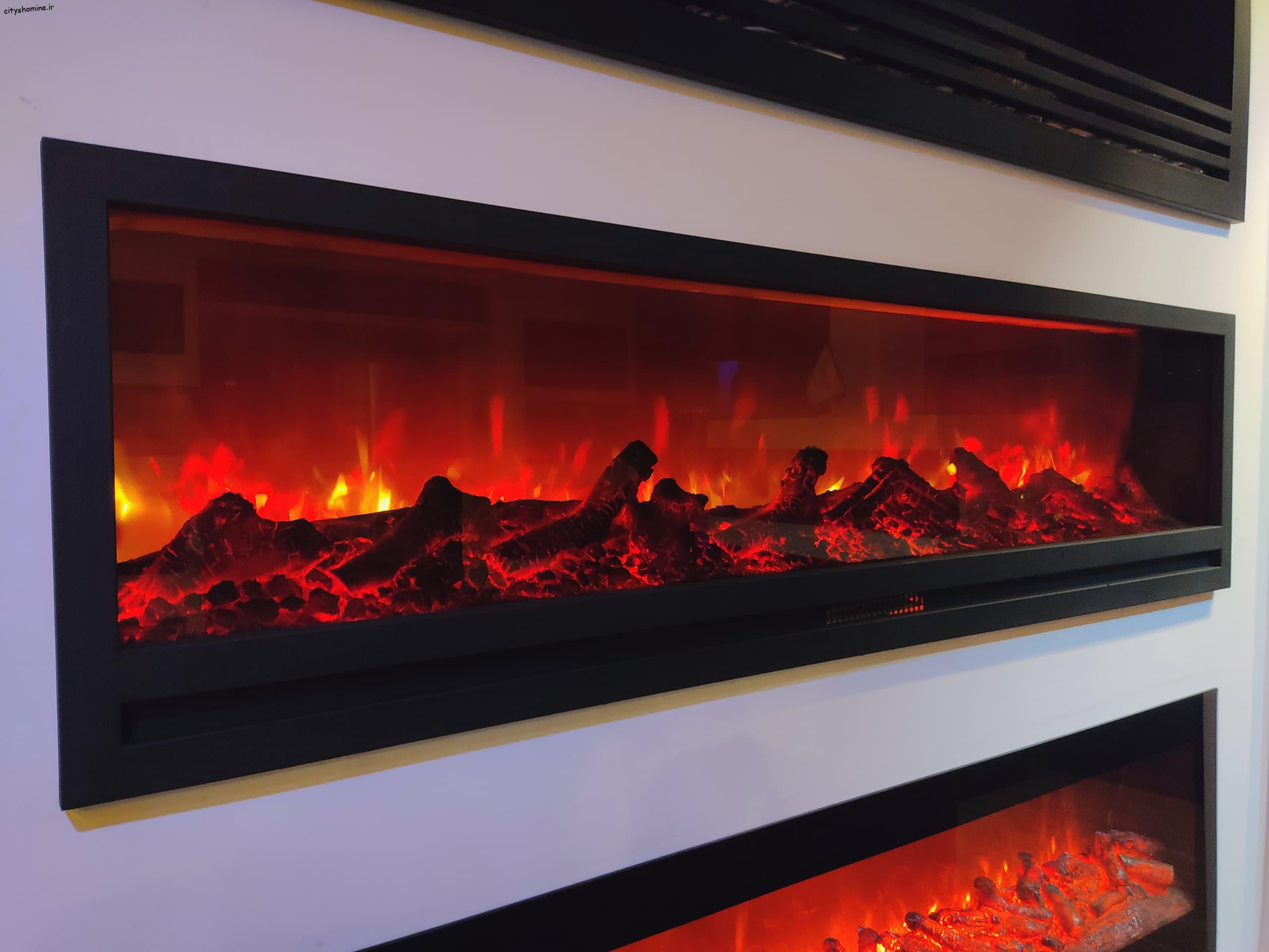 شومینه برقی دیواری سه بِعدی فلت شومینه برقی دیواری سه بعدی فلت با شیشه برنز