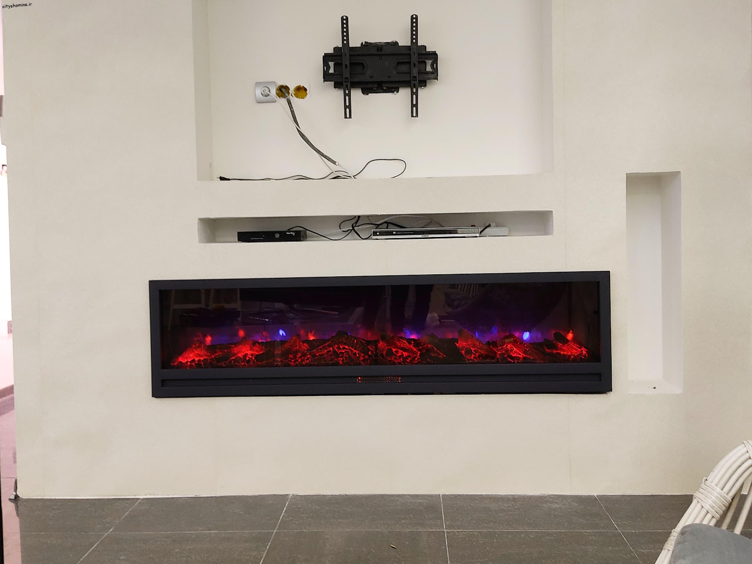 شومینه برقی دیواری سه بِعدی فلت شومینه سه بعدی فلت با نمایشگر آبی لایت