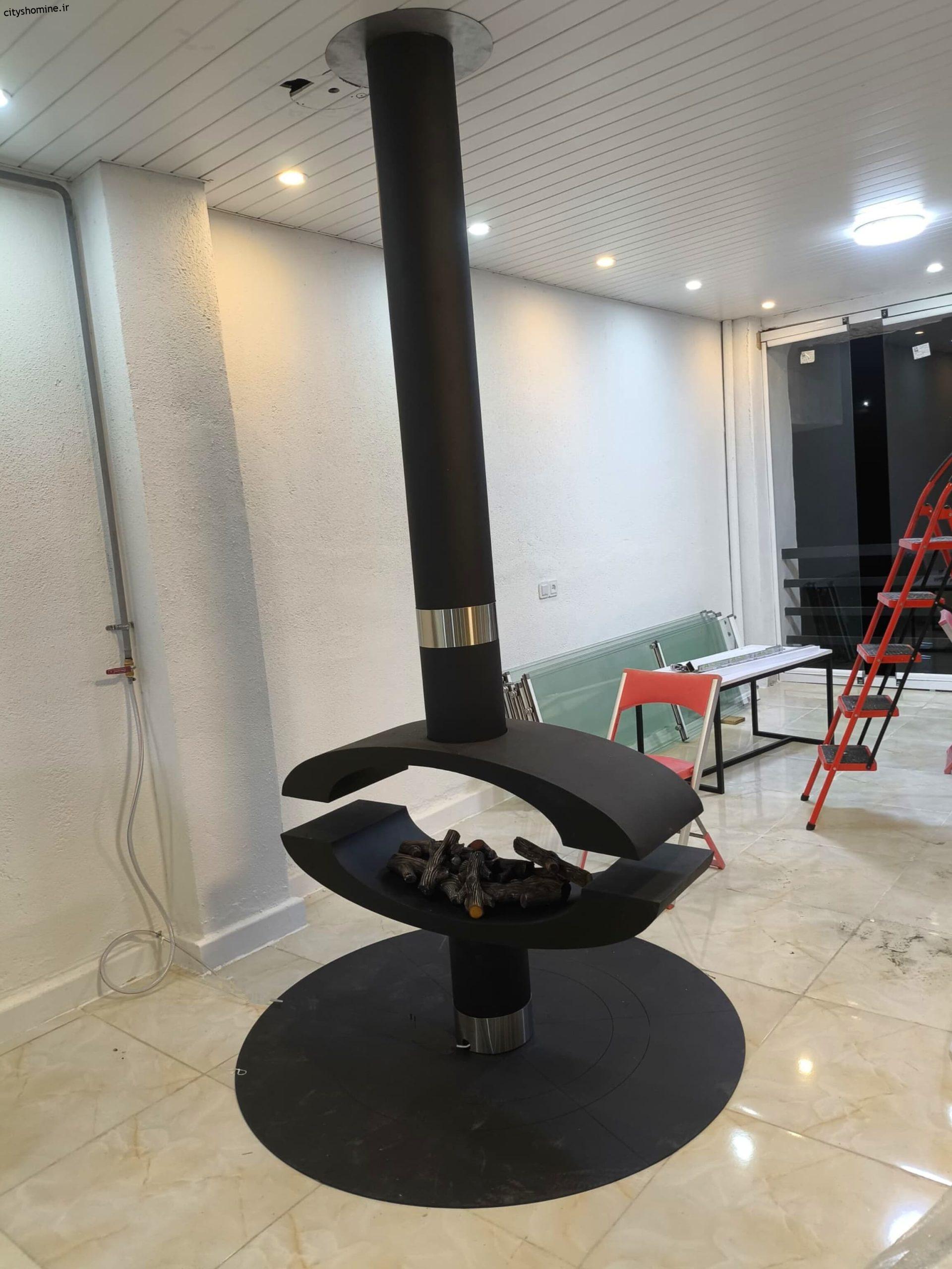 شومینه معلق نیم دایره ای شومینه معلق نیم دایره ای با رنگ کوره ای الکترواستاتیک