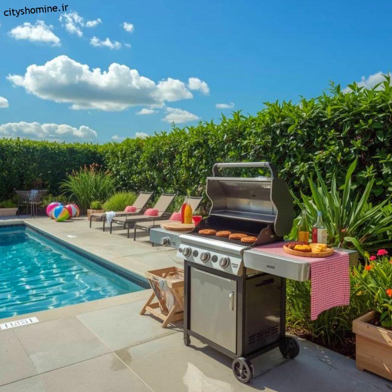 باربیکیو درفضای باز و کنار استخر 